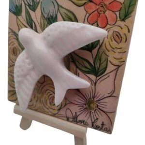 Artisanat du Portugal, azulejo avec hirondelle céramique rose 15003