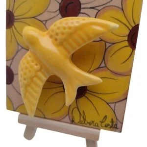 Azulejo peint avec hirondelle céramique jaune, artisanat du Portugal réf 15010