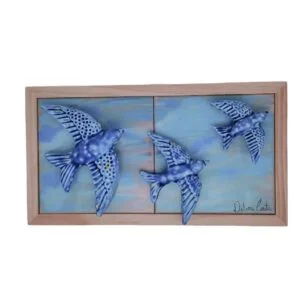 Tableau azulejos et hirondelles en céramique peints à la main, artisanat portugais, réf 15015