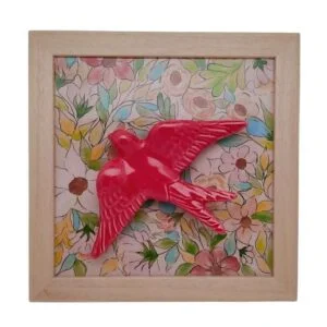 Tableau azulejo fleuri avec hirondelle céramique, artisanat portugais, réf 15019