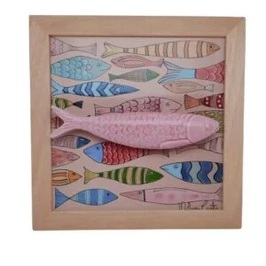 Tableau azulejo et sardine peints à la main, artisanat portugais, réf 15022