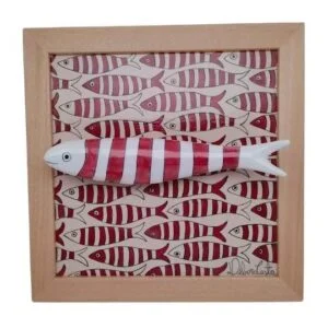 Tableau azulejo et sardine céramique peints à la main, artisanat du Portugal, réf 15026