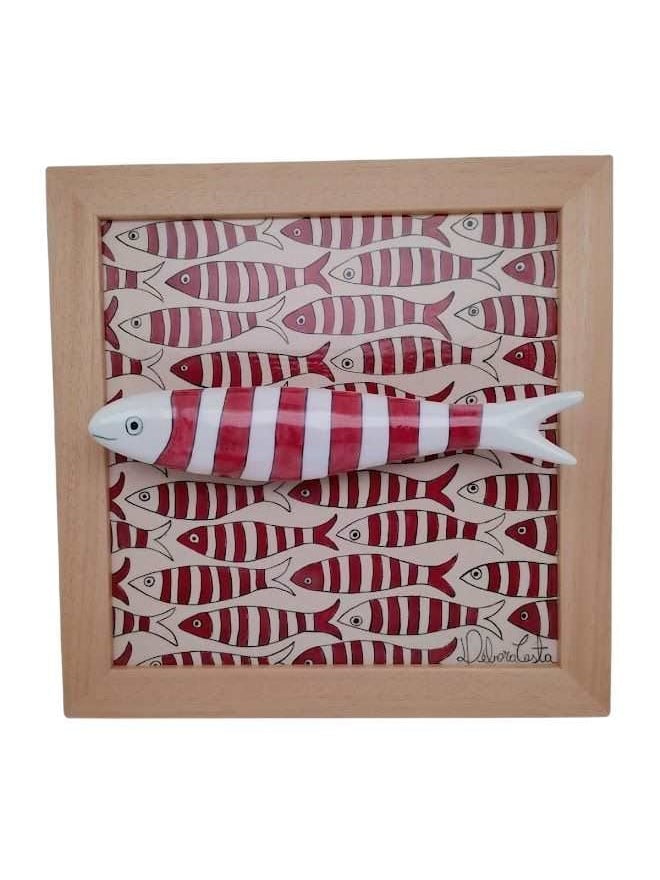 Tableau azulejo et sardine céramique peints à la main, artisanat du Portugal, réf 15026