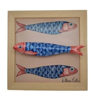 Tableau azulejo avec sardine céramique peints à la main, artisanat du Portugal, réf 15027