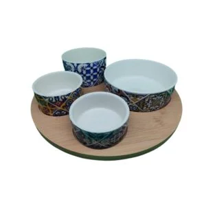 Plateau 4 tasses apéritif azulejos sur base bambou