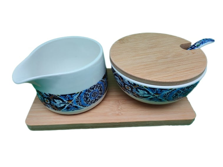 Pot à lait et sucrier azulejos, artisanat portugais