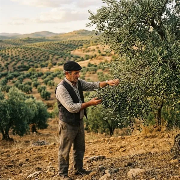 Producteur portugais dans une oliveraie d’huile d’olive du Portugal