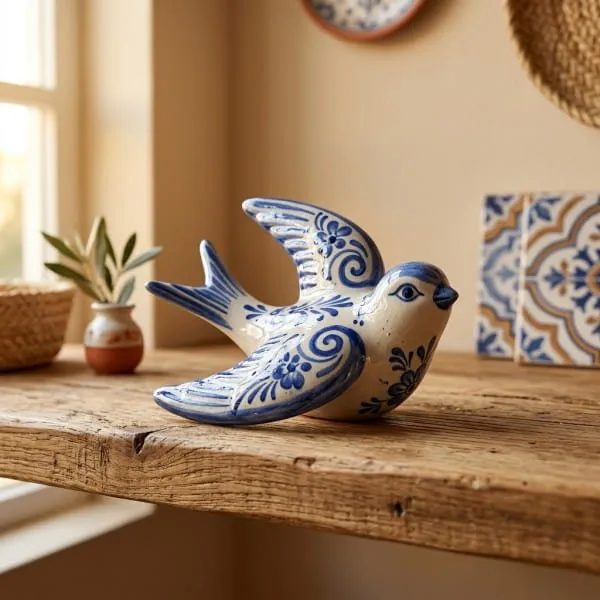 Hirondelle céramique portugaise artisanale sur une étagère
