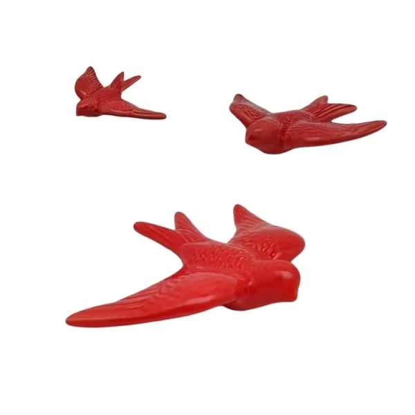 Hirondelles céramique rouges pour fixation au mur ou pose sur meuble ou étagère